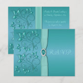 BLAUWGROEN RIBBON, Aqua Floral RSVP-kaart RSVP Kaartje (Voorkant / Achterkant)