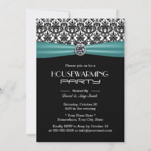 Blauwgroen Ribbon Elegant Damask Housewarming Part Kaart