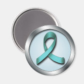 Blauwgroen Ribbon Ovarium Cancer Awareness magnet (Voorkant / Achterkant)