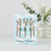 Blauwgroen ribbon-rendiertje feestdagenkaart (Staand voorkant)