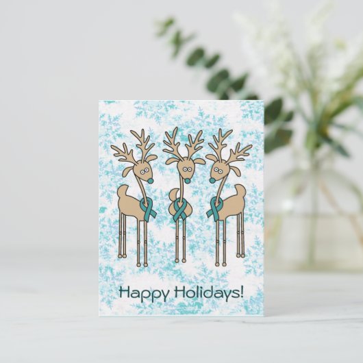 Blauwgroen ribbon-rendiertje feestdagenkaart (Staand voorkant)