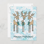 Blauwgroen ribbon-rendiertje feestdagenkaart (Voorkant / Achterkant)