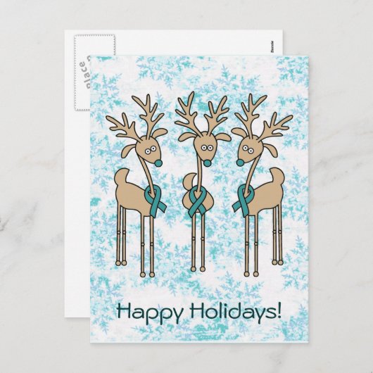 Blauwgroen ribbon-rendiertje feestdagenkaart (Voorkant / Achterkant)
