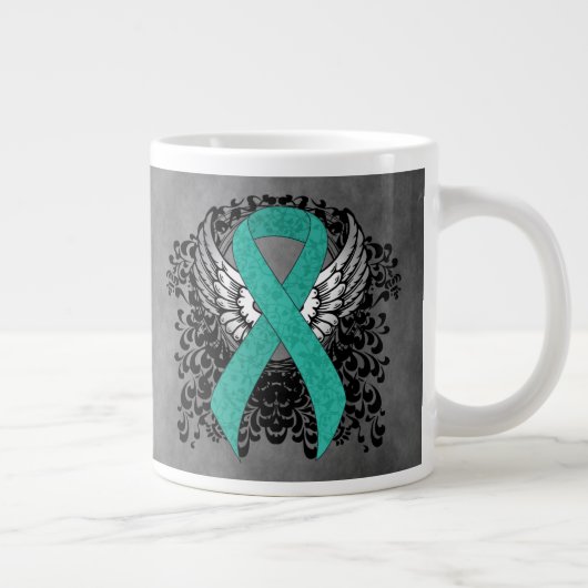 Blauwgroen Ribbon Support Awareness Grote Koffiekop (Rechts)
