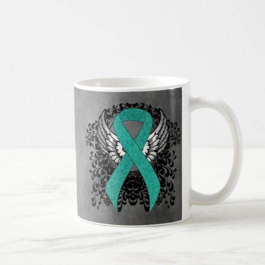 Blauwgroen Ribbon Support Awareness Koffiemok (Rechts)
