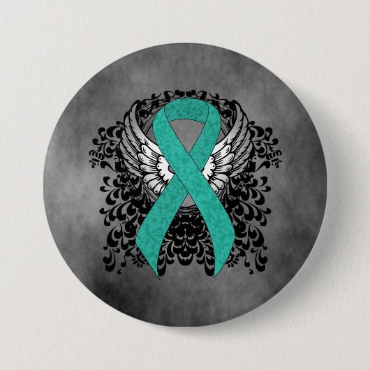 Blauwgroen Ribbon Support Awareness Ronde Button 7,6 Cm (Voorkant)
