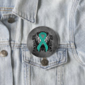 Blauwgroen Ribbon Support Awareness Ronde Button 7,6 Cm (In situ)