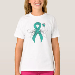 Blauwgroen Ribbon Support Awareness T-shirt
