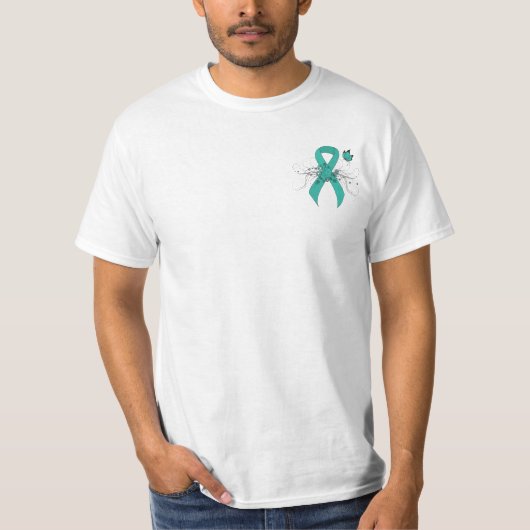 Blauwgroen Ribbon Support Awareness T-shirt (Voorkant)