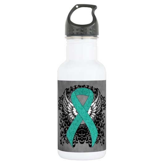 Blauwgroen Ribbon Support Awareness Waterfles (Voorkant)
