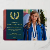 Blauwgroen RN Asclepius Afstuderen Fotoaankondigin Folie Uitnodiging (Voorkant)