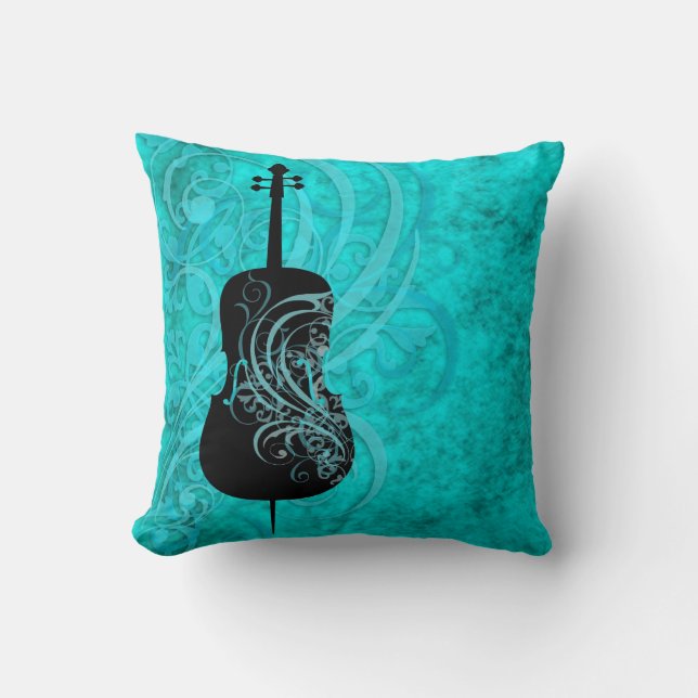 Blauwgroen Rococo Cello Pillow Kussen (Voorkant)