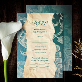 Blauwgroen Rococo Scroll met  Elegantie RSVP Kaartje