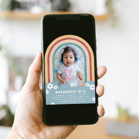 Blauwgroen rode bloemen regenboog Kind verjaardags Kaart