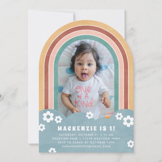 Blauwgroen rode bloemen regenboog Kind verjaardags Kaart (Voorkant)