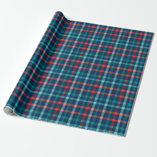 Blauwgroen, rode en blauwe Plaid Country Kerstmis Cadeaupapier