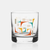 Blauwgroen rode gele hoeken Mid Century Retro Whisky Glas (Achterkant)