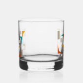 Blauwgroen rode gele hoeken Mid Century Retro Whisky Glas (Rechts)