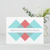 Blauwgroen Rode Geometrische drieduizende bruiloft Kaart (Staand voorkant)