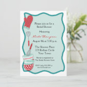 Blauwgroen & Rode Keuken Bridal Shower Uitnodiging (Staand voorkant)