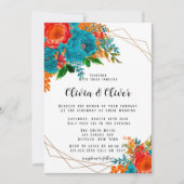 Blauwgroen Rode Oranje Pony Florals Wedding Kaart (Voorkant)