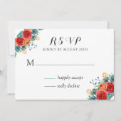 Blauwgroen Rode Oranje Waterverf Rozen Weddenschap Kaart (Voorkant)