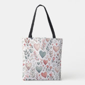 Blauwgroen, rode, roze harten en bloemen Valentijn Tote Bag (Achterkant)
