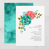 Blauwgroen rode rozen boho bloemenbruiloft kaart (Voorkant / Achterkant)