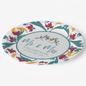 Blauwgroen rode sierlijke Mr. Mrs. Naam Bruiloft P Papieren Bordje (Gekanteld)