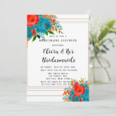 Blauwgroen Rode Sinaasappel Floral Bridesmaids Lun Kaart (Staand voorkant)