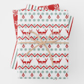 Blauwgroen rode sneeuwvlok rendierpatroon inpakpapier vel (In situ)