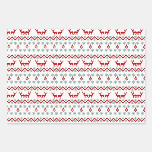 Blauwgroen rode sneeuwvlok rendierpatroon inpakpapier vel (Voorkant)