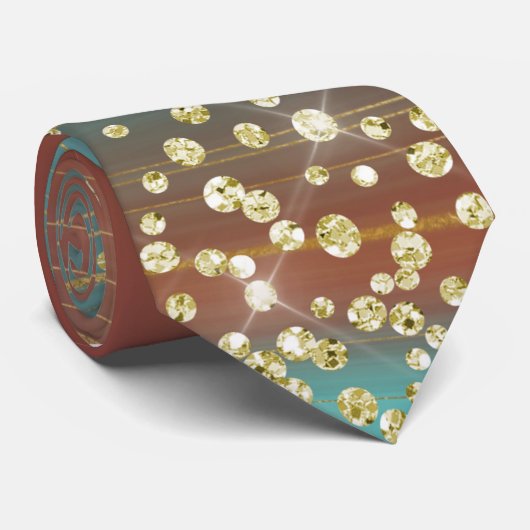 Blauwgroen & Roest Marmer Gouden Glitter Necktie Stropdas (Opgerold)