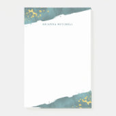 Blauwgroen Romance | Waterverf en goud Post-it® Notes (Voorkant)