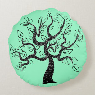 Blauwgroen ronde kussen kunstboom