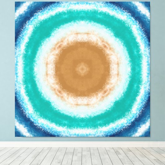 Blauwgroen ronde Ocean Waves en Turquoise Canvas Afdruk (Insitu (Houten vloer))
