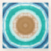 Blauwgroen ronde Ocean Waves en Turquoise Glazen Onderzetter (Voorkant)
