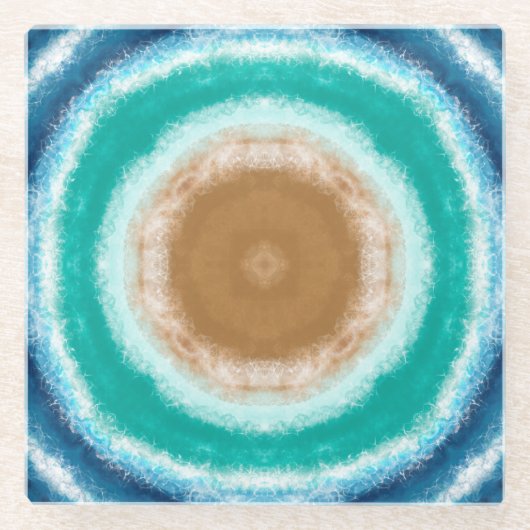 Blauwgroen ronde Ocean Waves en Turquoise Glazen Onderzetter (Voorkant)