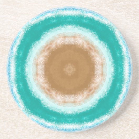 Blauwgroen ronde Ocean Waves en Turquoise Zandsteen Onderzetter (Voorkant)