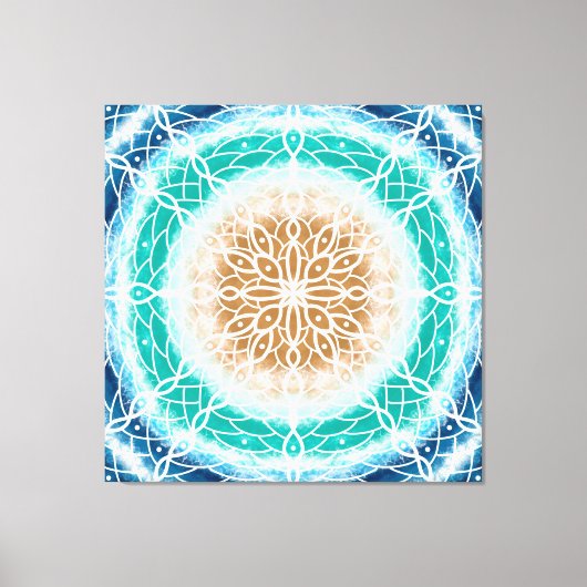 Blauwgroen ronde Ocean Waves Mandala en Turquoise Canvas Afdruk (Voorkant)