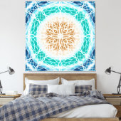 Blauwgroen ronde Ocean Waves Mandala en Turquoise Canvas Afdruk (Insitu (Slaapkamer))