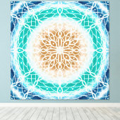 Blauwgroen ronde Ocean Waves Mandala en Turquoise Canvas Afdruk (Insitu (Houten vloer))