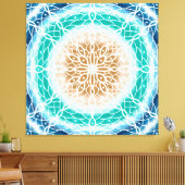 Blauwgroen ronde Ocean Waves Mandala en Turquoise Canvas Afdruk (Insitu (Woonkamer))