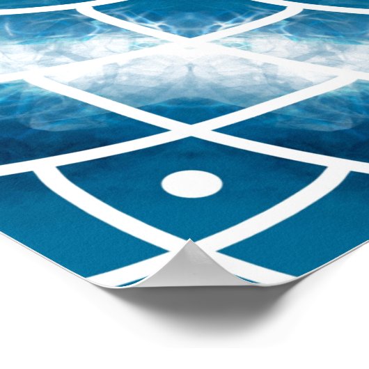 Blauwgroen ronde Ocean Waves Mandala en Turquoise Poster (Hoek)