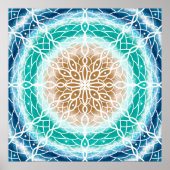 Blauwgroen ronde Ocean Waves Mandala en Turquoise Poster (Voorkant)