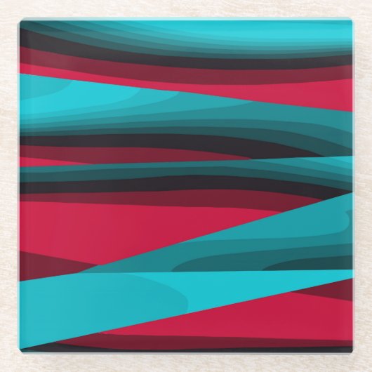 Blauwgroen-rood Abstract Glazen Onderzetter (Voorkant)