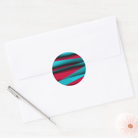 Blauwgroen-rood Abstract Ronde Sticker (Envelop)