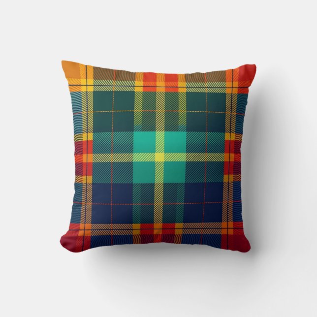 Blauwgroen Rood Blauw Multicolor Kleurrijke Plaid Kussen (Voorkant)