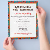 Blauwgroen rood bloemenpatroonrestaurant Grand Ope Flyer (Hand)
