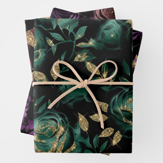 Blauwgroen rood en Paarse en gouden Glitter Roos P Inpakpapier Vel (In situ)